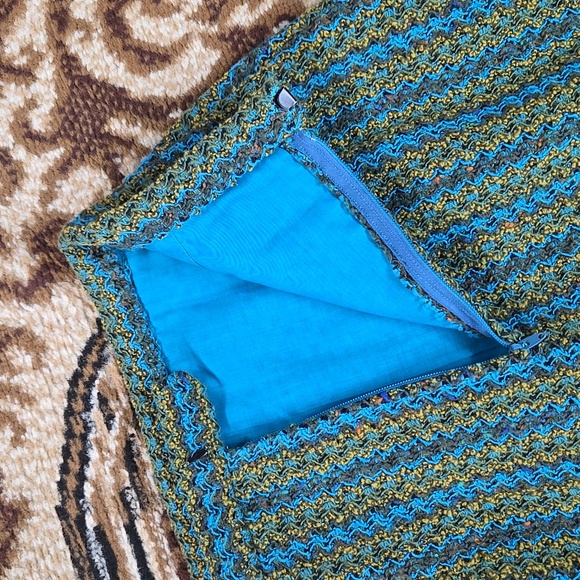 60s 70s Vintage Woven Striped Maxi Skirt Retro Boho 1970 Blue Green Gold - Picture 15 of 16